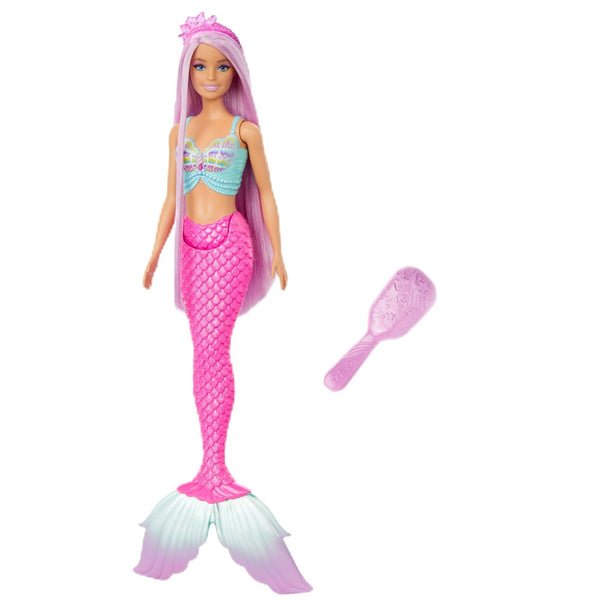 Barbie Mermaid Doll with 7-Inch-Long Pink Fantasy Hair and Colorful Accessories for Styling Play like Headband and Barrettes, HRR00