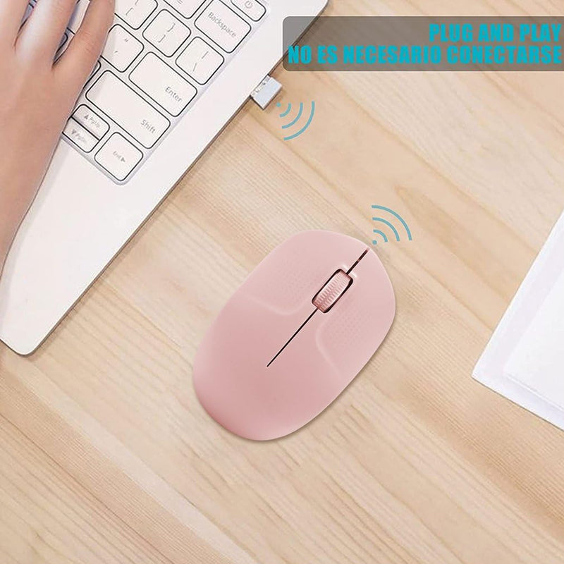 bestyks Wireless Mouse, 2.4G Computer Mouse with USB Receiver, Low Noise Ergonomic Design Cordless Mouse, Noiseless Portable Lightweight Mouse, Wireless Mouse for Laptop, PC and Tablet (Pink)