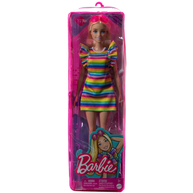 Barbie Doll, Kids Toys and Gifts, Blonde with Braces and Rainbow Dress, Barbie Fashionistas, Clothes and Accessories, HJR96