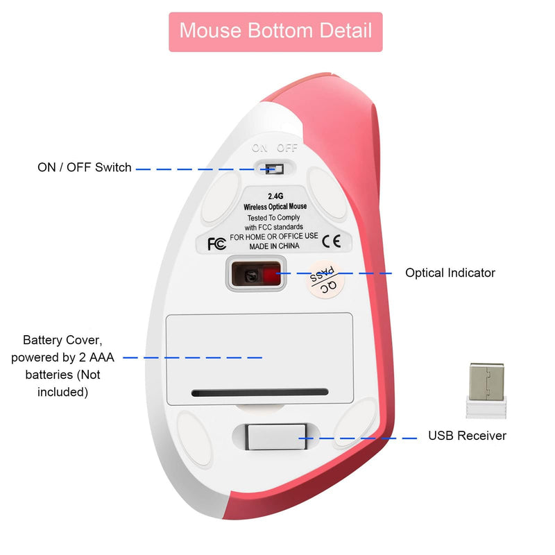 Vertical Mouse Wireless Ergonomic Mouse Portable 2.4G Optical Cordless Mice with USB Receiver Lightweight Wireless Mouse for PC Computer Laptop Office for Right Hand, 800/1200/1600 DPI, 6 Buttons