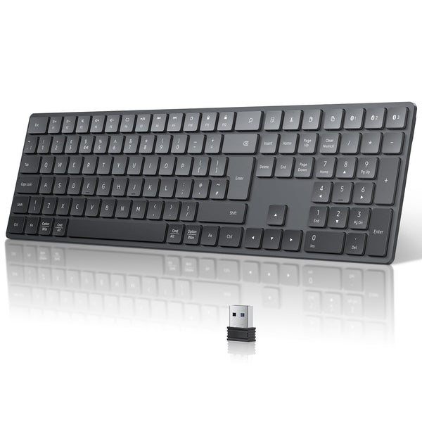 TECURS Wireless Keyboard Bluetooth Keyboard, 2.4G-USB for Windows/Mac, UK Layout Bluetooth 3 Channel, Silent, Multimedia Ultra thin Keyboard for Pc, Computer, Tablet