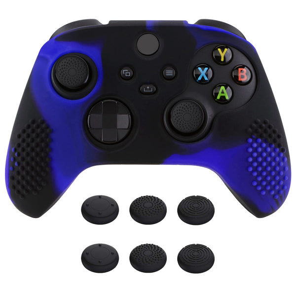 eXtremeRate PlayVital 3D Studded Edition Anti-Slip Silicone Cover Skin for Xbox Series X Controller, Soft Rubber Case Protector for Xbox Series S Controller with Black Thumb Grip Caps - Blue & Black