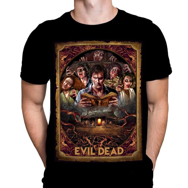 Evil Dead Necronomicon Mens Tshirt Gothic Horror Film Print, Black Cotton T-Shirt, Movie Poster Tee