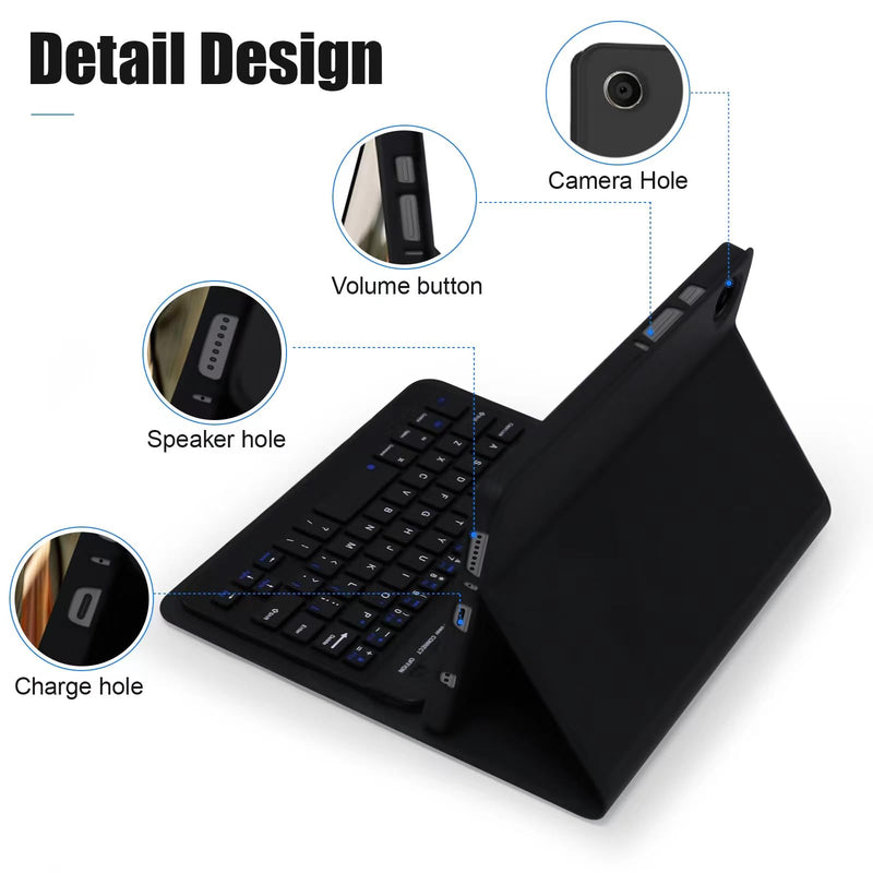 Samsung Galaxy Tab A9 Keyboard Case, Keyboard Case for Samsung Galaxy Tab A9 8.7" 2023 SM-X110/X115/X117, Slim PU Case with Magnetically Detachable Wireless Keyboard for Tab A9, Black