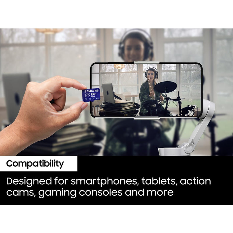 Samsung PRO Plus SD Card, 512 GB, With UHS-I U3 Interface, Full HD & 4K UHD, Read Speed 180 MB/s, Write Speed 130 MB/s, Memory Card for Cameras and Drones, Includes USB Card Reader, MB-SD512SB/WW