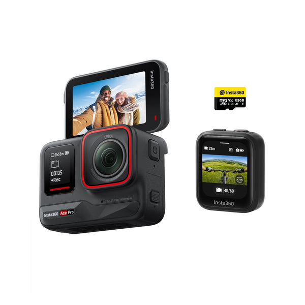 Insta360 Ace Pro GPS-Ready Kit - Waterproof Action Camera Co-engineered with Leica, Flagship 1/1.3" Sensor and AI Noise Reduction for Unbeatable Image Quality, 4K120fps, 2.4" Flip Screen & AI Features