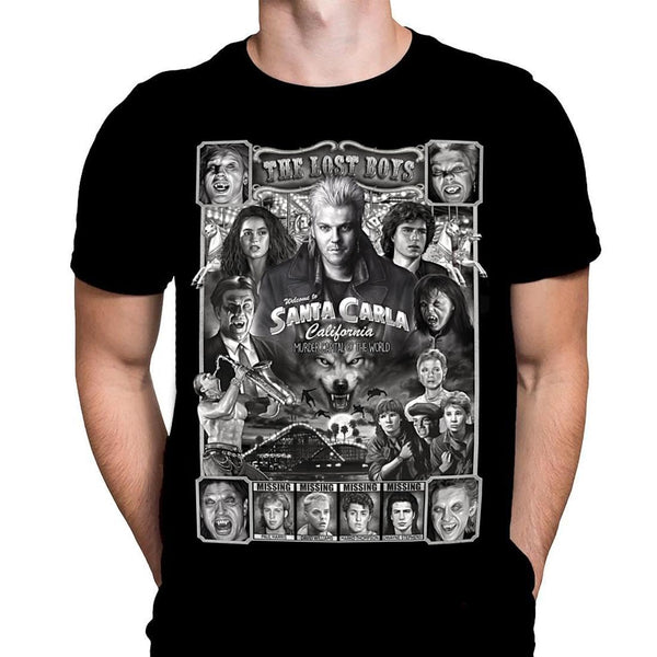 Santa Carla Lost Boys Mens T-Shirt Gothic Horror Print, Black Cotton T-Shirt, Movie Poster Tee
