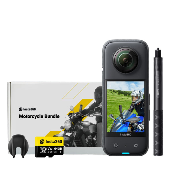 Insta360 X3 Motorcycle Bundle - Waterproof 360 Action Camera with 1/2" 48MP Sensors, 5.7K 360 Active HDR Video, 72MP 360 Photo, 4K Single-Lens, 60fps Me Mode, Stabilization, AI Editing