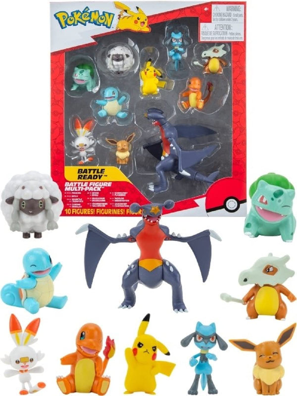 Pokèmon Battle Figures-10-Pack - Pikachu, Squirtle, Bulbasaur, Charmander, Eevee, Cubone, Riolu, Wooloo, Scorbunny, Garchomp