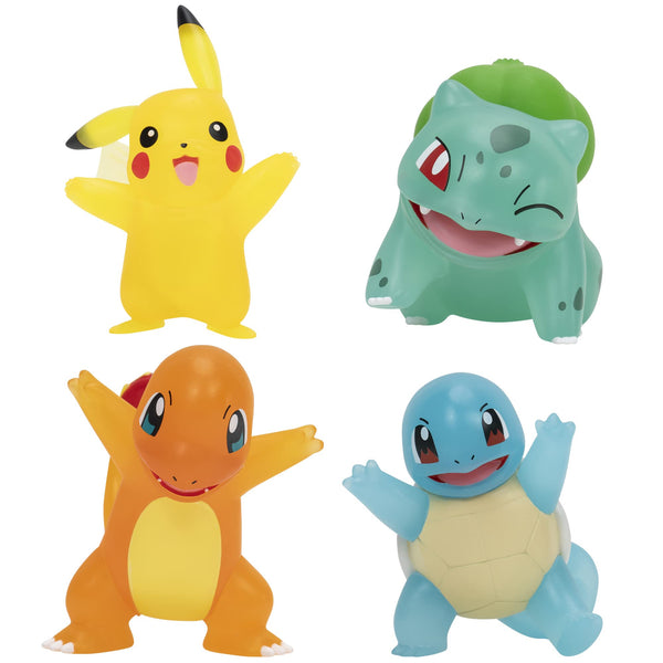 Pokemon PKW2798 Battle 4 Pack-Translucent Figures Features 3-Inch Pikachu, Charmander, Bulbasaur, Squirtle-Authentic Details, Silver, black