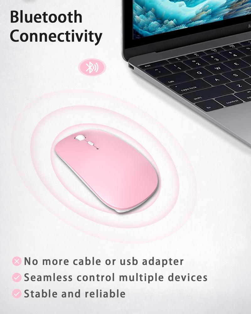 ANEWISH Bluetooth Mouse for Laptop/Macbook/iPad/iPhone (iOS13.1.2 and Later), Rechargeable Noiseless Mini Mouse Compatible with Android/Windows/Linux Pink