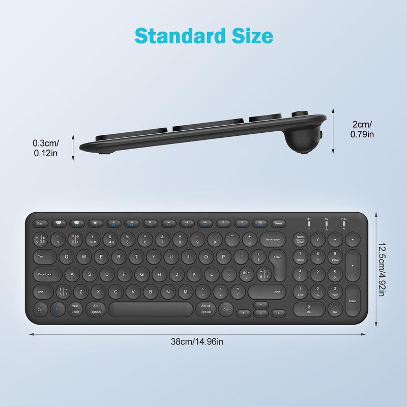 PINKCAT Wireless Keyboard, 2.4G/Bluetooth Keyboard Rechargeable Ultra Slim Keyboard with Numeric Keypad for Mac/Computer/Desktop/PC/Laptop/Surface/Smart TV/Notebook and Windows 10/8/7 - Black