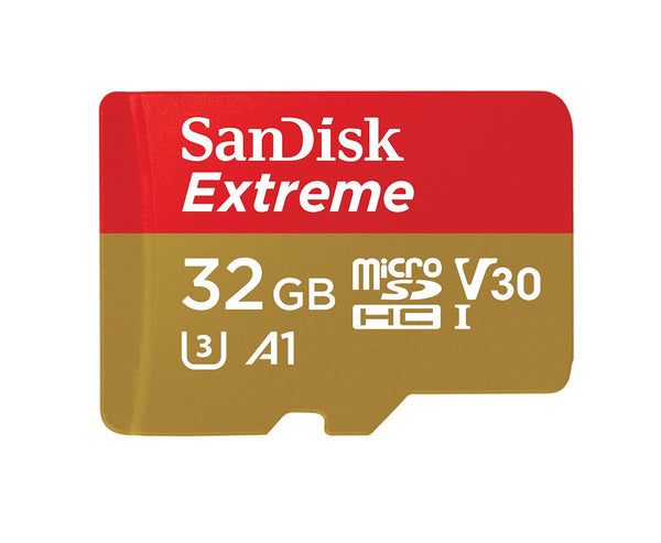 SanDisk Extreme 32 GB microSDHC Memory Card + SD Adapter with A1 App Performance + Rescue Pro Deluxe, Up to 100 MB/s, Class 10, UHS-I, U3, V30, Red/Gold