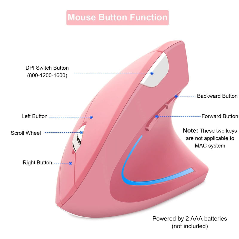 Vertical Mouse Wireless Ergonomic Mouse Portable 2.4G Optical Cordless Mice with USB Receiver Lightweight Wireless Mouse for PC Computer Laptop Office for Right Hand, 800/1200/1600 DPI, 6 Buttons