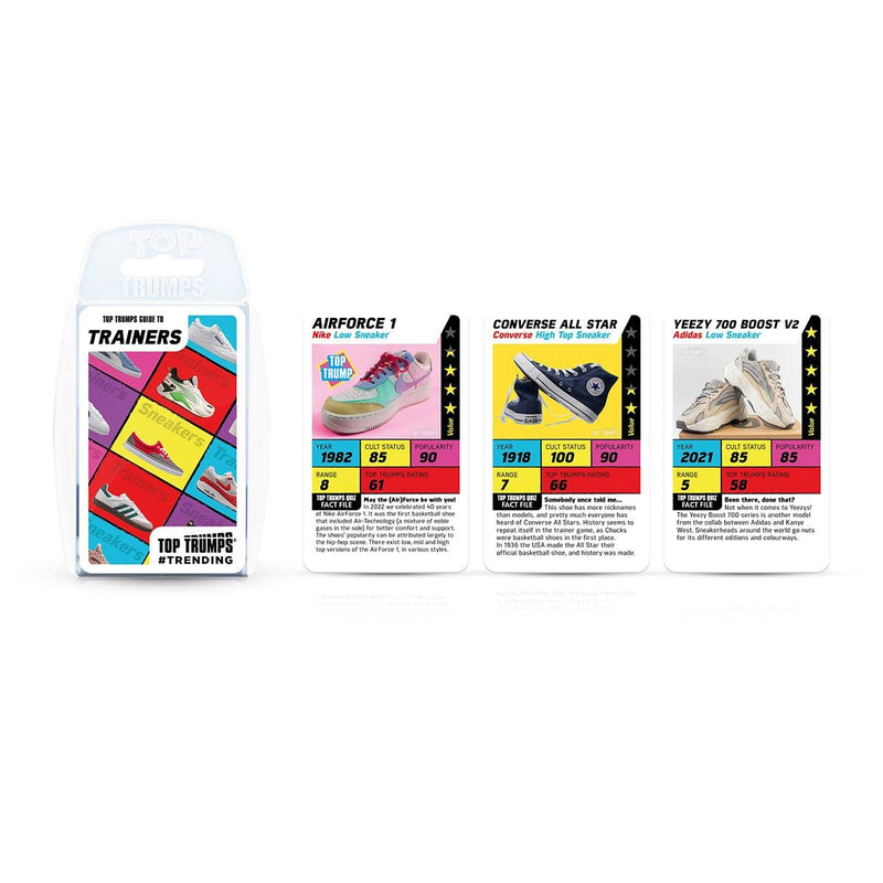 Top Trumps Guide to Sneakers and Trainers Trends Specials Card Game English Edition, Featuring 30 of the most innovative designs from every era of sneakers, Educational card game for ages 6 and up.