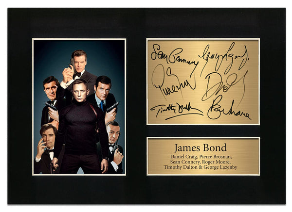 Zulu Image James Bond 007 / Daniel Craig, Pierce Brosnan, Sean Connery, Roger Moore, Timothy Dalton & George Lazenby Signed | Autograph A4 Printed Photo Reproduction No71