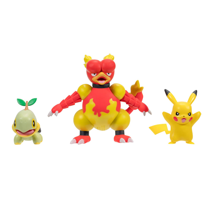 Pokémon BATTLE FIGURE 3 PACK - Features 2-Inch Turtwig, Pikachu And 3-Inch Magmar Battle Figures (PKW2681)