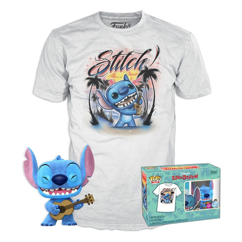 Funko POP! & Tee: Lilo & Stitch - Ukelele Stitch - Flocked - Extra Large - (XL) - T-Shirt - Clothes With Collectable Vinyl Figure - Gift Idea - Toys and Short Sleeve Top for Adults Unisex Men