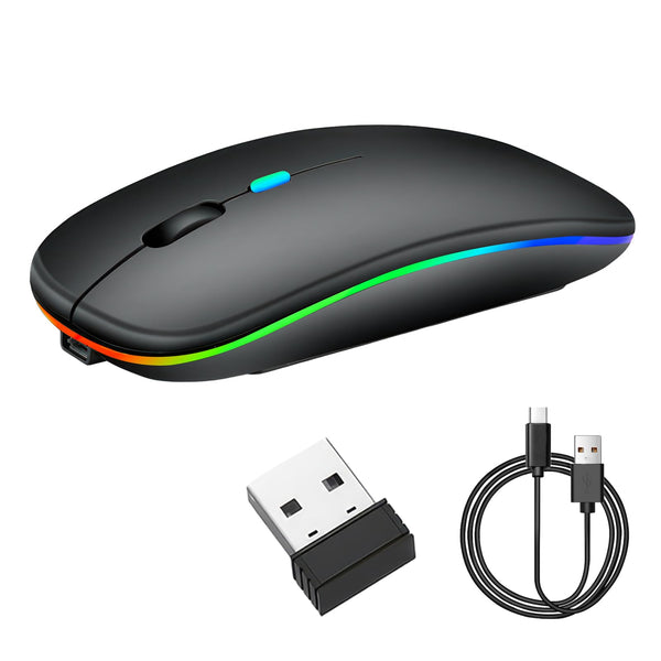 Runquit Wireless Bluetooth Rechargeable Mouse with USB-C Adapter 2.4 GHz USB Mice, Quiet Computer Mouse, Ergonomic PC Cordless Mouse for Laptop, Desktop, MAC, iOS - Black