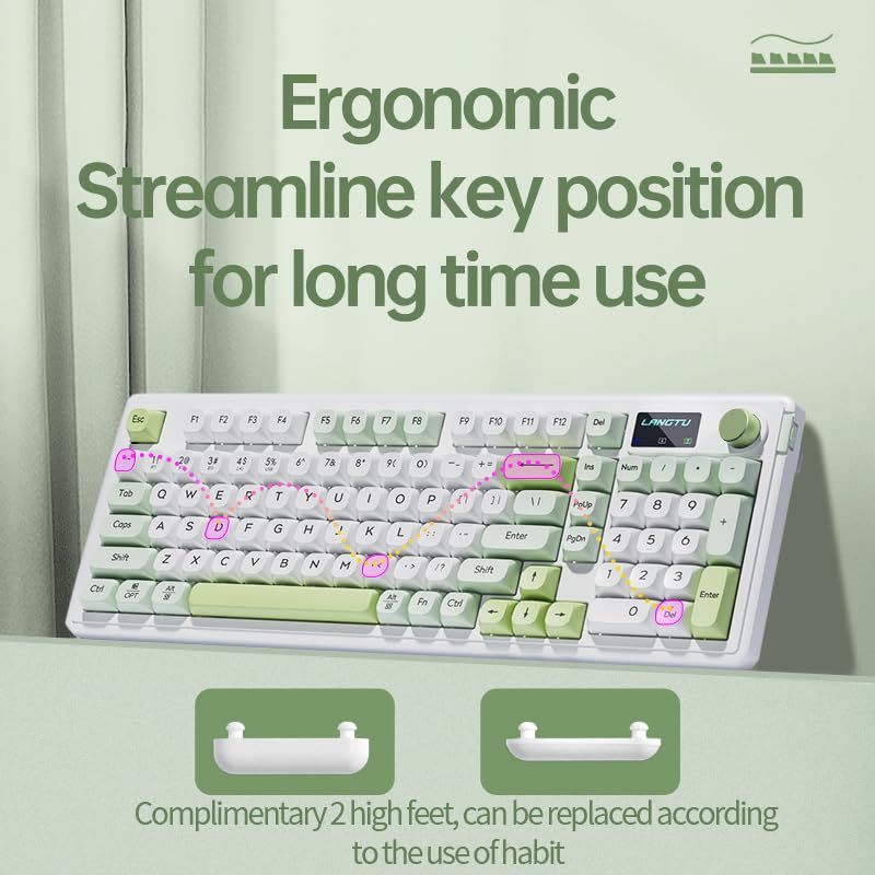 Cmokifuly L98 Membrane Keyboard,Tri-mode Keyboard RGB Backlit Screen+Rotary Knob,Gasket-mounted Gaming Keyboard (Green)