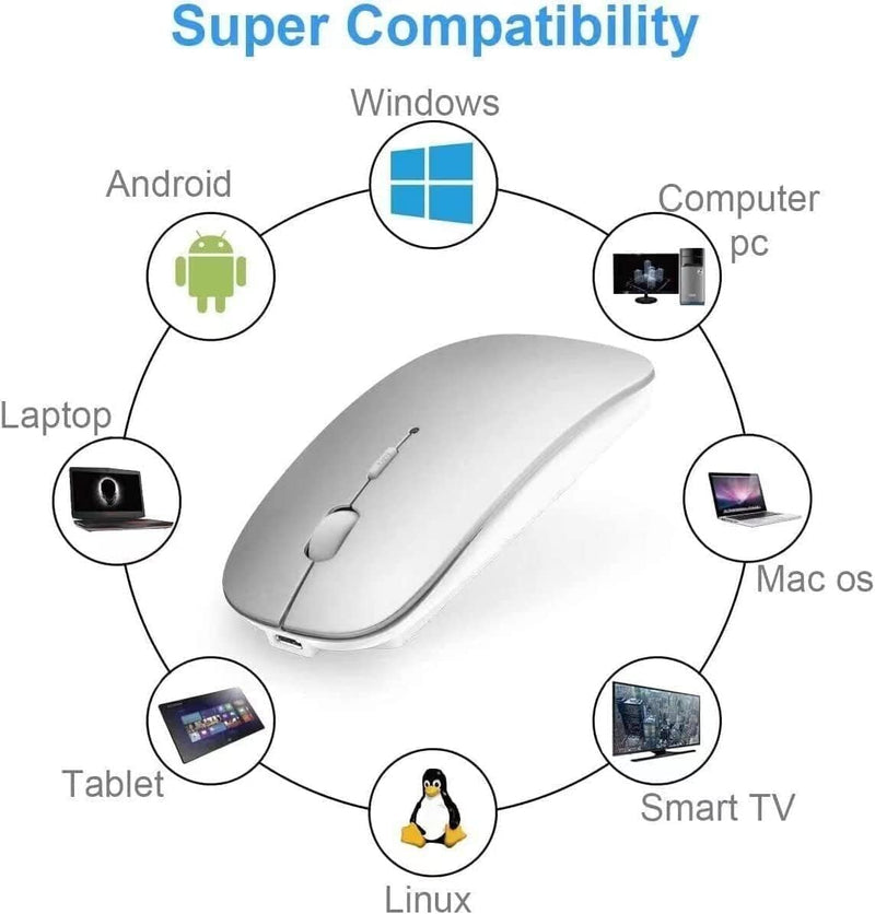 Wireless mouse Slim Silent Bluetooth Mouse+USB Receiver Mice wireless mouse rgb Backlit Cordless Mice, Rechargeale and Noiseless3 DPI Adjustable for Laptop/Mac/PC/Windows/Computer (Silver White Mix)