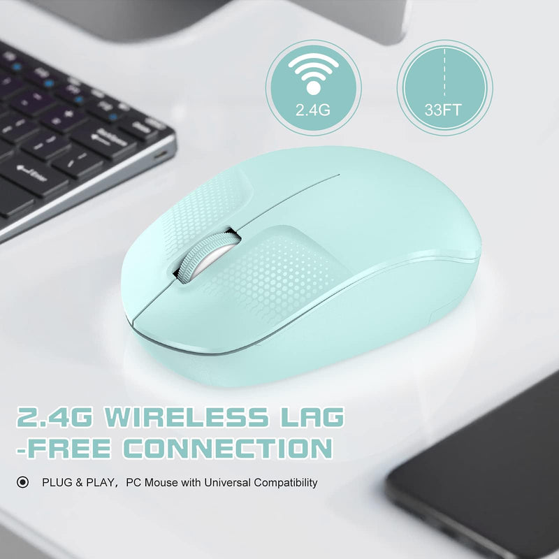 bestyks Wireless Mouse, 2.4G Computer Mouse with USB Receiver, Low Noise Ergonomic Cordless Mouse, Noiseless Portable Lightweight Mouse, Wireless Mouse for Laptop, PC and Tablet (Mint Green)