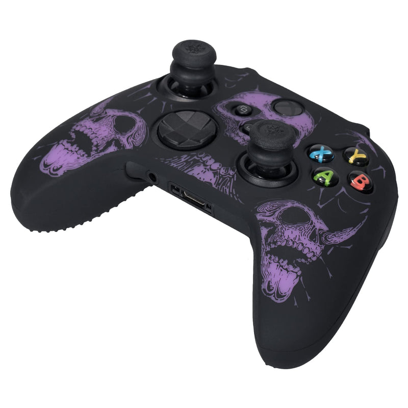 YoRHa Laser Carving Silicone Skin for Xbox Series X/S Controller x 1(Purpe) with Pro Thumb Grips x 8