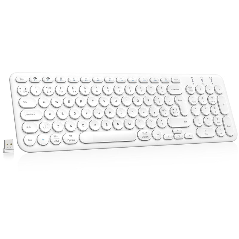 PINKCAT Rechargeable Wireless Keyboard, 2.4G/Bluetooth Keyboard Ultra Slim Silent Keyboard with Numeric Keypad for Mac/Computer/Desktop/PC/Laptop/Surface/Smart TV/Notebook and Windows 10/8/7 - White
