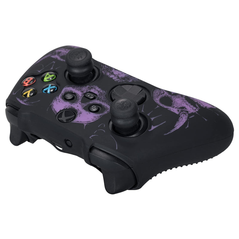 YoRHa Laser Carving Silicone Skin for Xbox Series X/S Controller x 1(Purpe) with Pro Thumb Grips x 8