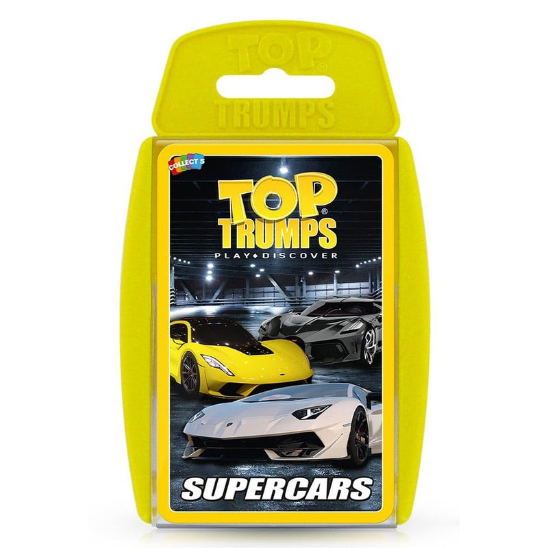 Top Trumps Supercars Classic Card Game, learn facts about the Aston Martin DBS, McLaren Senna and Bugatti Chiron in this educational packed game, gifts and toys for boys and girls aged 6+