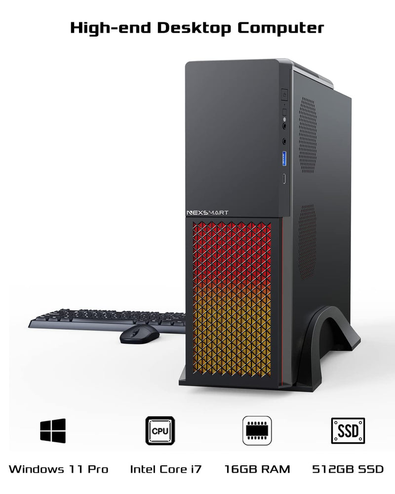Desktop PC Windows 11 Pro 16GB RAM 512GB SSD Core i7-4765T Processor Computer With 2.4G/5G/6G WiFi6E Bluetooth 5.3, Small Size and RGB Light, Mouse Keyboard