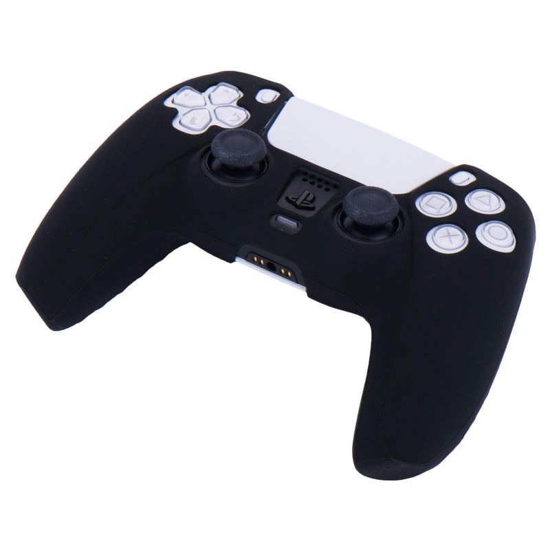 YoRHa Silicone Cover Skin Case for PS5 Dualsense Controller x 1(Black) with Thumb Grips x 10