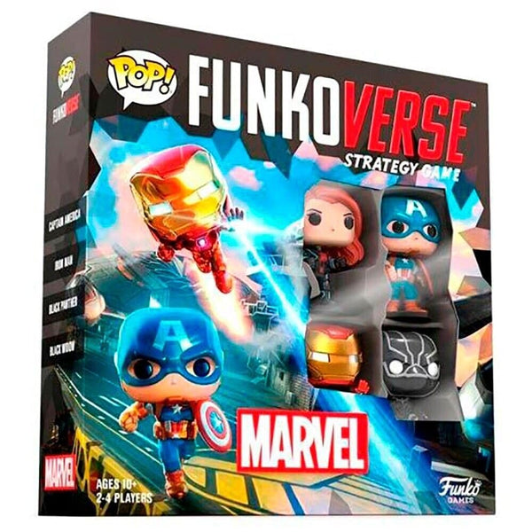 Funko Games Funkoverse: Marvel 100 4-Pack - French Version - Captain America, Black Widow, Iron Man And Black Panther - 3'' (7.6 Cm) POP! - Light Strategy Board Game For Children & Adults (Ages 10+)