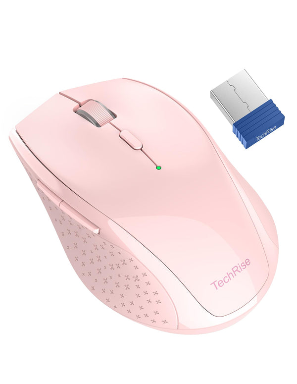TechRise Wireless Mouse, Computer Mouse for Laptop, Silent Mouse with Nano Receiver, 30 Months Battery Life, Ergonomic Optical Mouse for PC, Tablet, Laptop with Windows System (Pink)