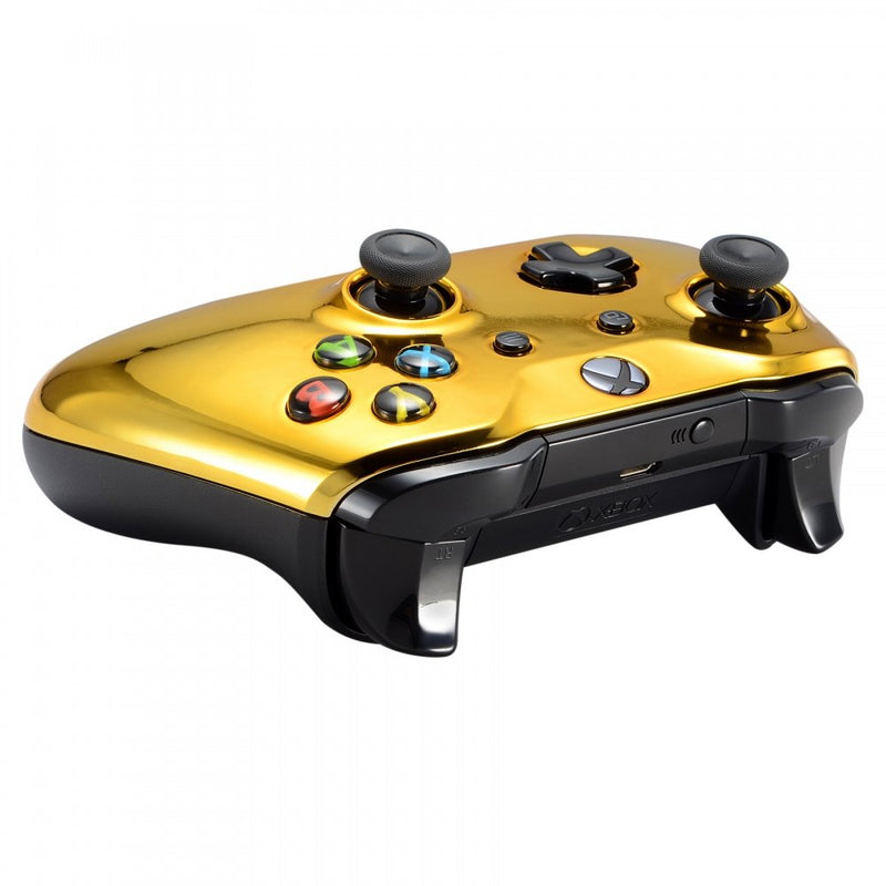 eXtremeRate Chrome Gold Front Housing Shell Faceplate for Xbox One S & Xbox One X Controller(Model 1708)