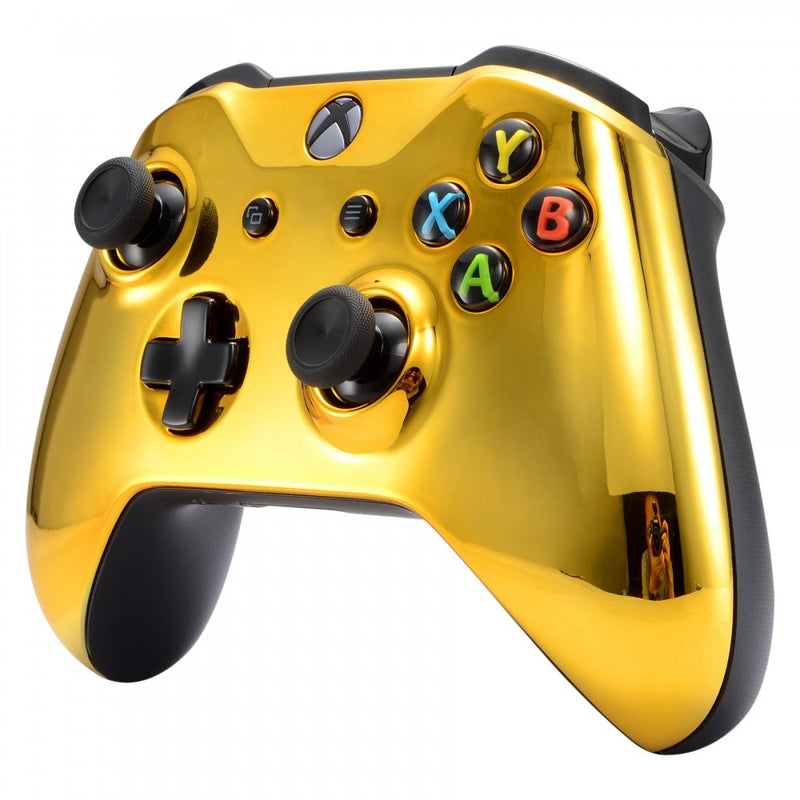 eXtremeRate Chrome Gold Front Housing Shell Faceplate for Xbox One S & Xbox One X Controller(Model 1708)