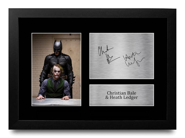 HWC Trading FR A4 Christian Bale & Heath Ledger The Dark Knight Joker Gifts Printed Signed Autograph Picture for Movie Memorabilia Fans - A4 Framed