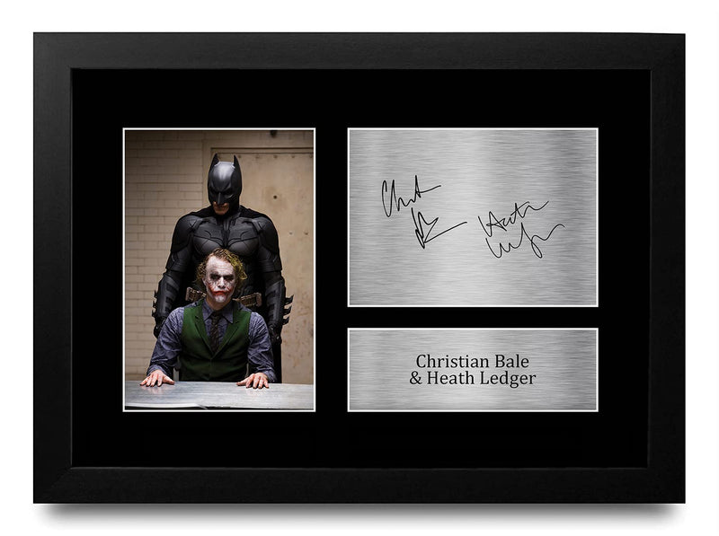 HWC Trading FR A4 Christian Bale & Heath Ledger The Dark Knight Joker Gifts Printed Signed Autograph Picture for Movie Memorabilia Fans - A4 Framed