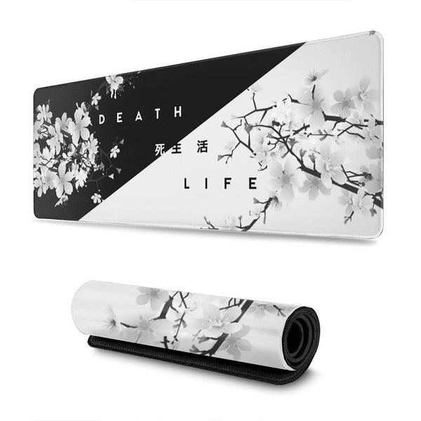 Donboly Gaming Mouse Pad Japanese Pagoda and Cherry Blossom Branch Oversized Mouse Pad, Extended Large Mouse Mat Desk Pad, Stitched Edges Long Non-Slip Rubber Base Mouse Pad(80x30cm, Death Life)