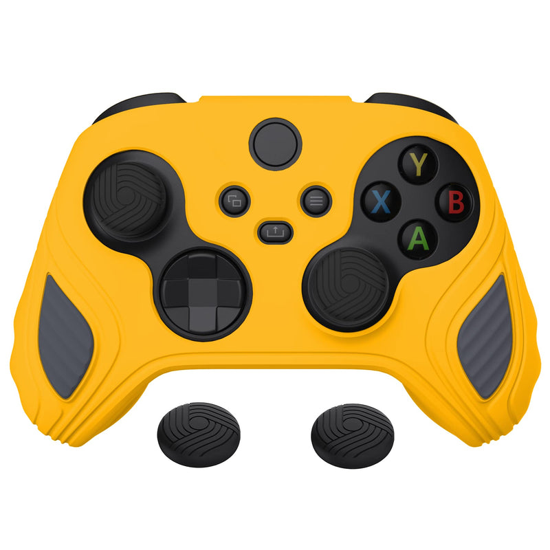 PlayVital Scorpion Edition Two-Tone Anti-Slip Silicone Case Cover for Xbox Series X/S Controller, Soft Rubber Case for Xbox Core Controller with Thumb Grip Caps - Caution Yellow & Graphite Gray