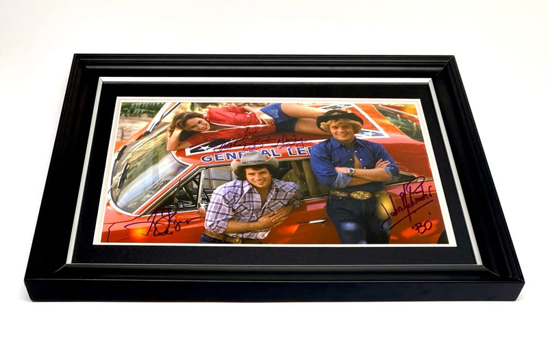 The Dukes of Hazzard Hand Signed Autograph by 3 Main Characters Movie Memorabilia Photo In Luxury Handmade Wooden Display & Certificates of Authenticity