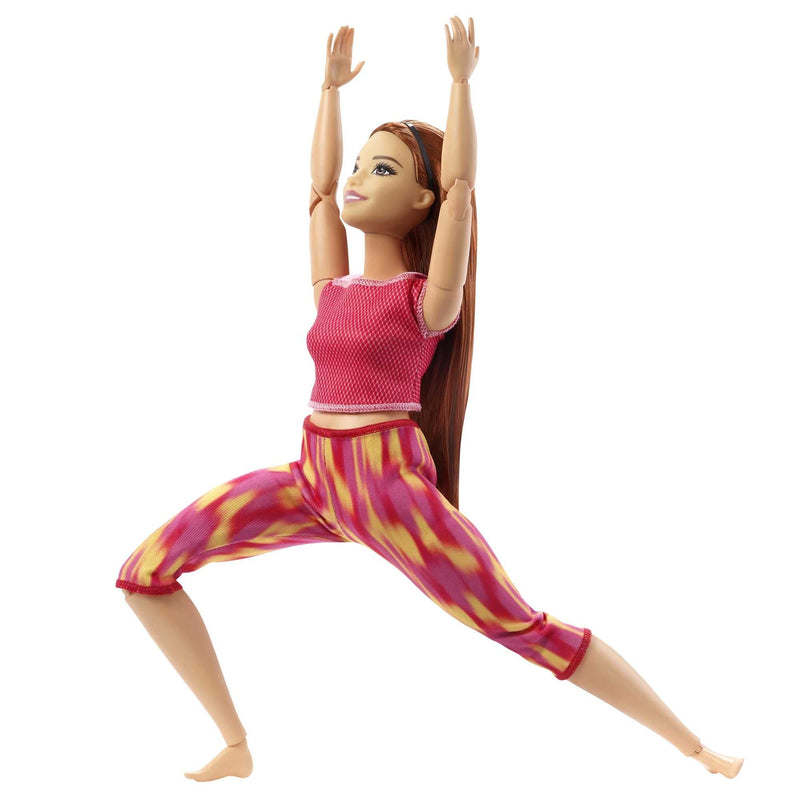 Barbie Made to Move Doll, Curvy, with 22 Flexible Joints & Long Straight Red Hair Wearing Athleisure-wear for Kids 3 to 7 Years Old,Pink,red,yellow