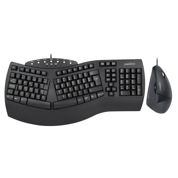 Perixx PERIDUO-512B, Wired Ergonomic Keyboard and Vertical Mouse Combo - USB - Black - UK QWERTY