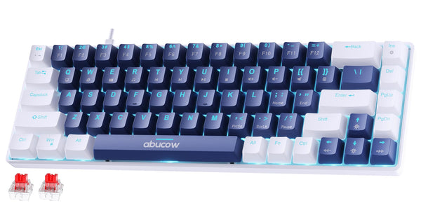 Abucow 68-key mechanical gaming keyboard with colorful backlight and red switch for premium typing and gaming experience on PC and Mac (White-Dark Blue)