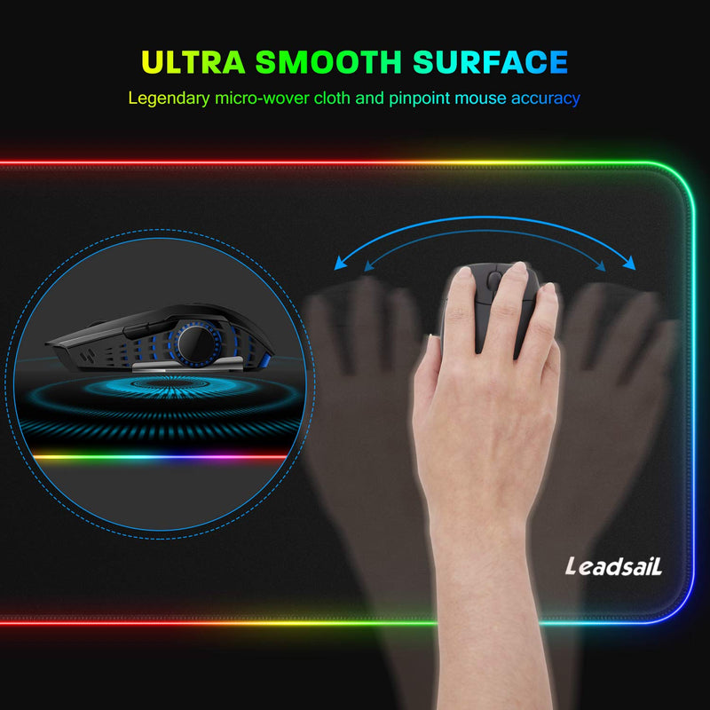 LeadsaiL Large RGB Gaming Mouse Mat, 800 * 300 * 4mm, 12 Light Modes, Non-slip, Spill-Resistant and Luminous Keyboard Mouse Mousepad, for Laser/Optical Mice