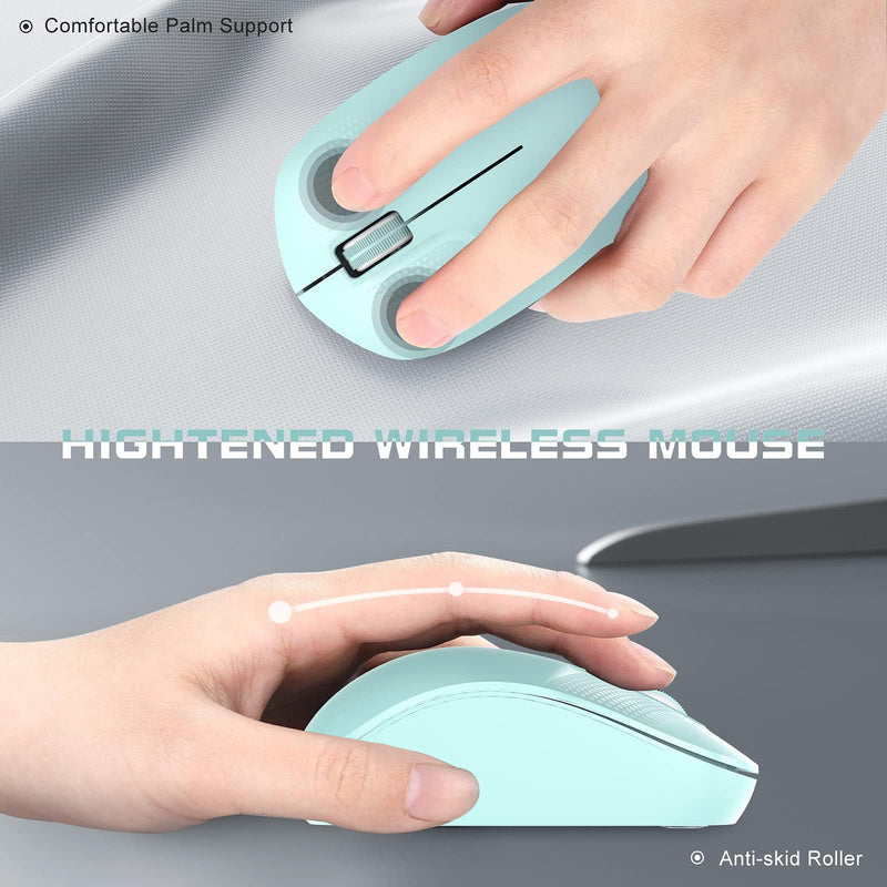 bestyks Wireless Mouse, 2.4G Computer Mouse with USB Receiver, Low Noise Ergonomic Cordless Mouse, Noiseless Portable Lightweight Mouse, Wireless Mouse for Laptop, PC and Tablet (Mint Green)