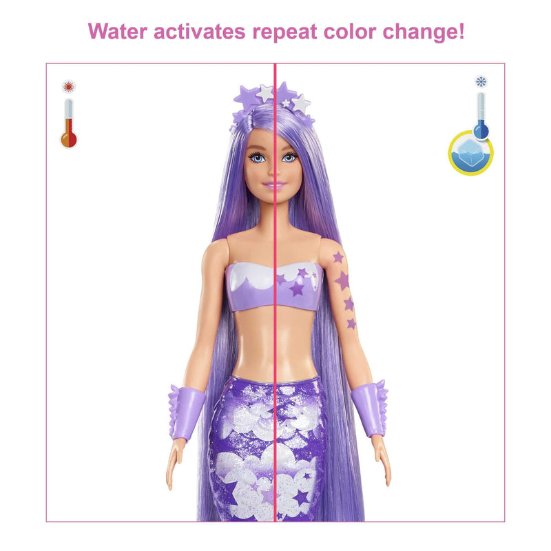 Barbie Color Reveal Doll, Mermaid Toy with 7 Surprises, Color Change and Accessories, Rainbow Mermaid Series, HCC46