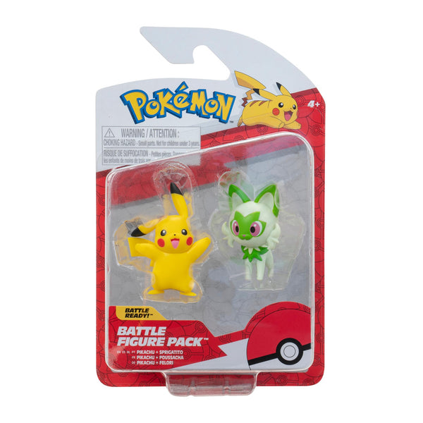 Pokémon Battle Figure First Partner 2 Pack - 2-Inch Sprigatito and Pikachu Battle Figures with Authentic Details