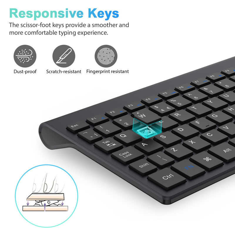 Wireless Keyboard Mouse Combo, cimetech 2.4G Ultra-Thin Keyboard and Mouse Set with Sleek Ergonomic Silent Design & Stable Connection for Windows PC Laptop Computer (QWERTY UK Layout, Dark Black)