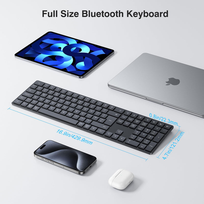 TECURS Wireless Keyboard Bluetooth Keyboard, 2.4G-USB for Windows/Mac, UK Layout Bluetooth 3 Channel, Silent, Multimedia Ultra thin Keyboard for Pc, Computer, Tablet